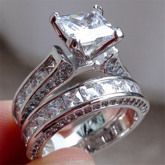Engagement rings - elegant silver stone set new style for couples, gift for friends - couple rings