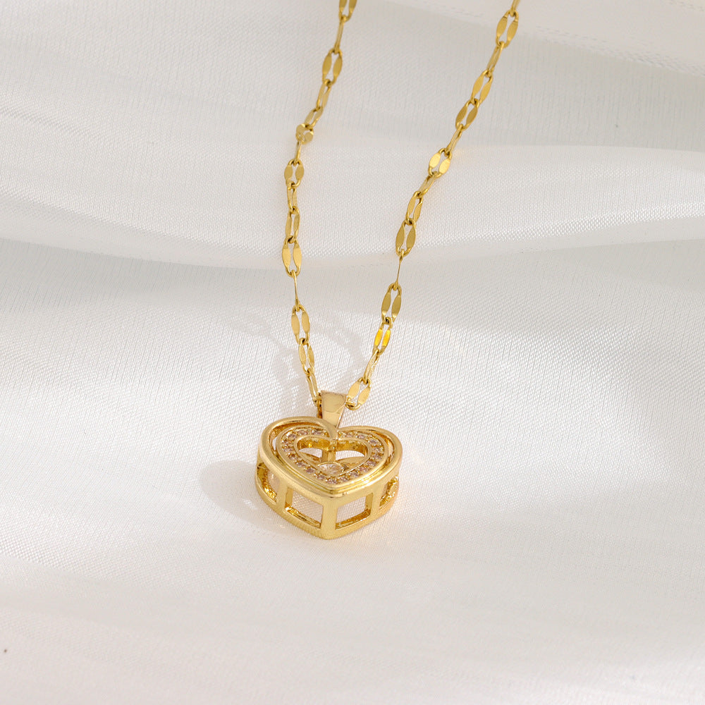 Heart necklace with stones, cute style pendant, fashion jewelry, Valentine's Day gifts for women - engagement jewelry