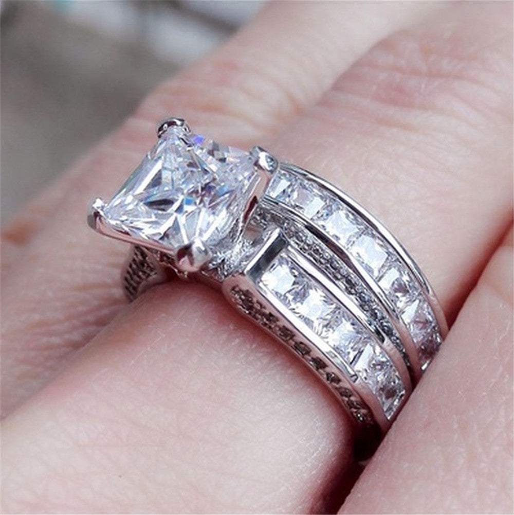 Engagement rings - elegant silver stone set new style for couples, gift for friends - couple rings