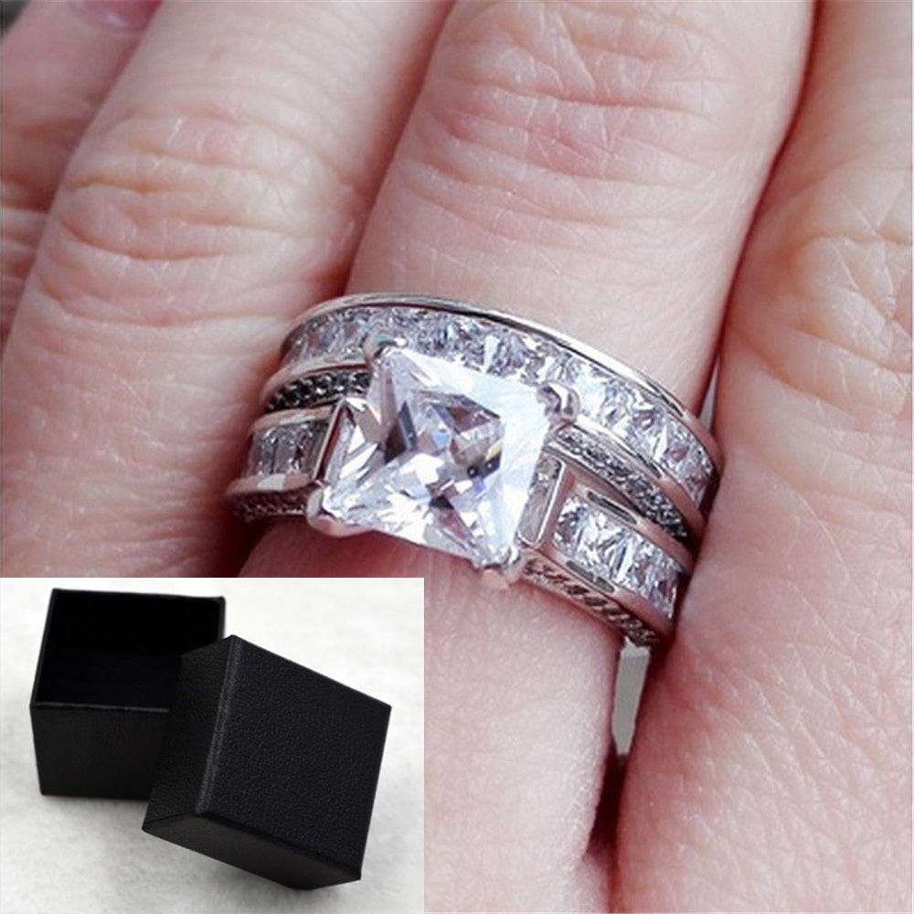 Engagement rings - elegant silver stone set new style for couples, gift for friends - couple rings