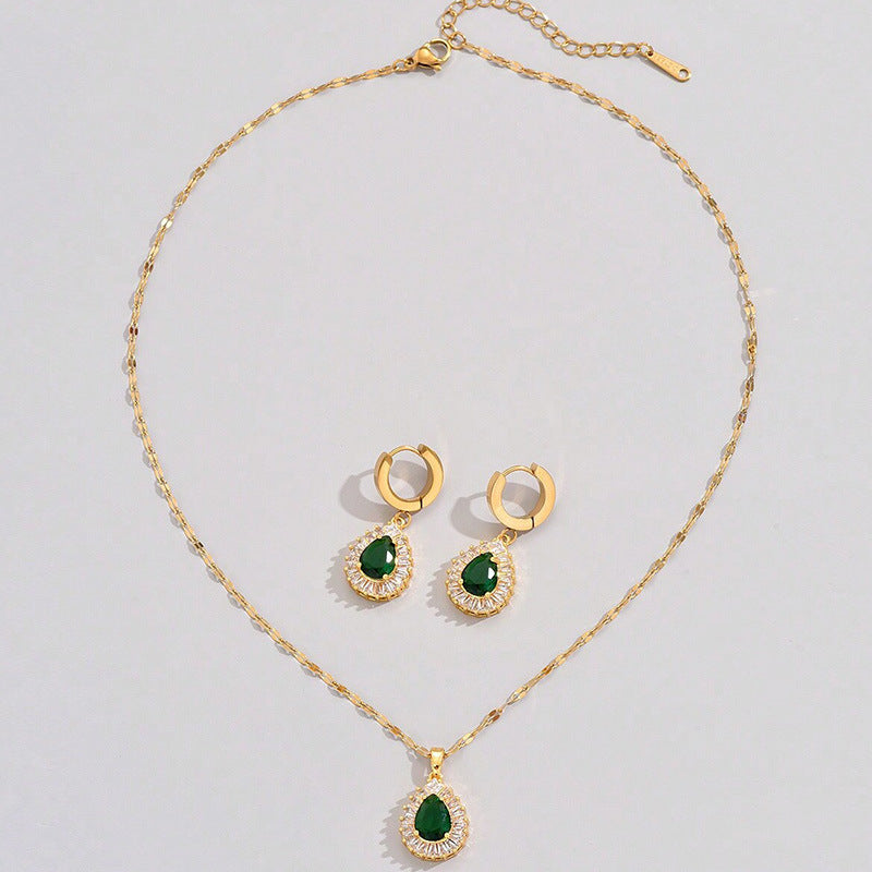 Jewelry set - geometric design with rhinestones, including necklace and pair of earrings, for women to wear daily or as an engagement gift, high-end jewelry