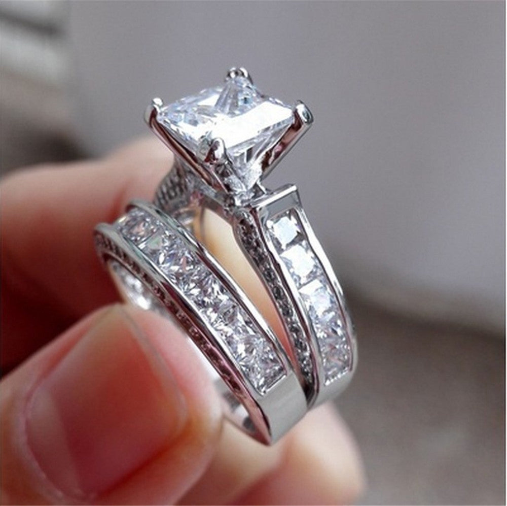 Engagement rings - elegant silver stone set new style for couples, gift for friends - couple rings