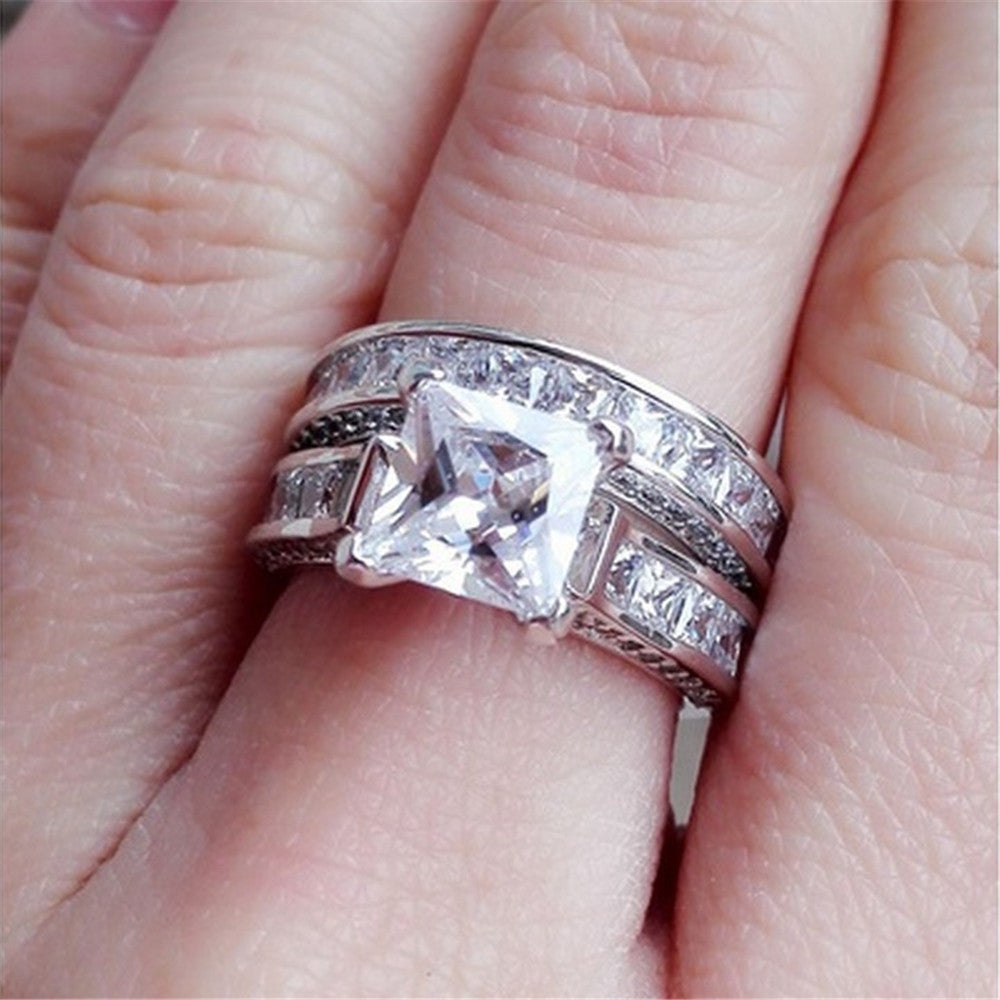 Engagement rings - elegant silver stone set new style for couples, gift for friends - couple rings