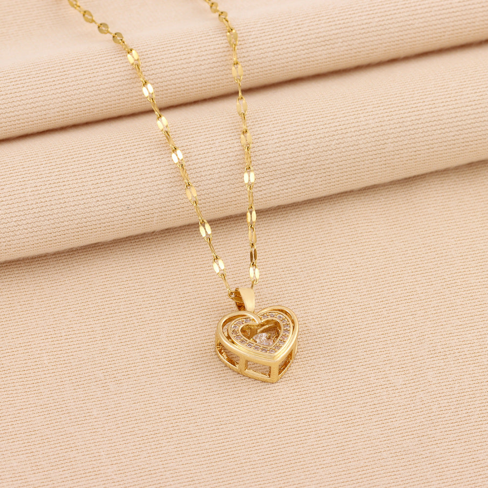 Heart necklace with stones, cute style pendant, fashion jewelry, Valentine's Day gifts for women - engagement jewelry