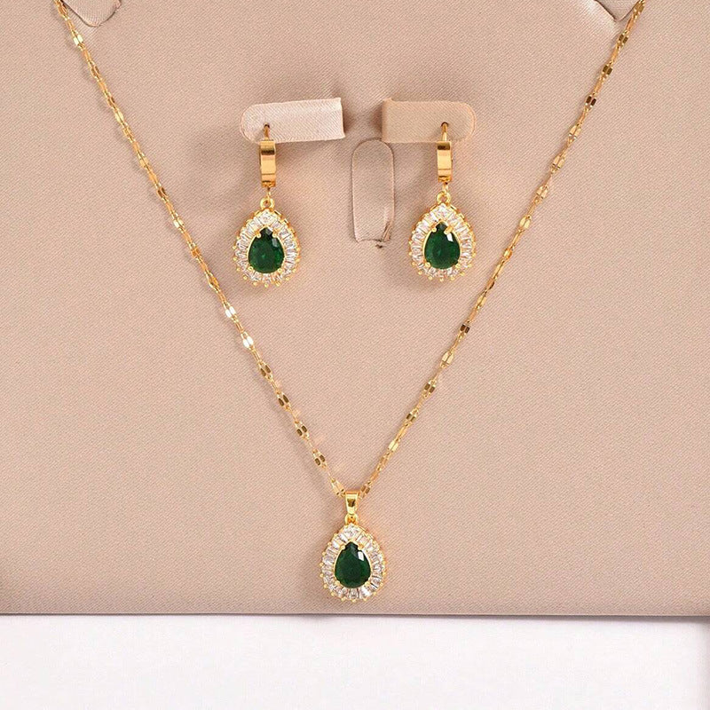 Jewelry set - geometric design with rhinestones, including necklace and pair of earrings, for women to wear daily or as an engagement gift, high-end jewelry