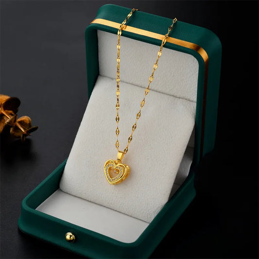 Heart necklace with stones, cute style pendant, fashion jewelry, Valentine's Day gifts for women - engagement jewelry