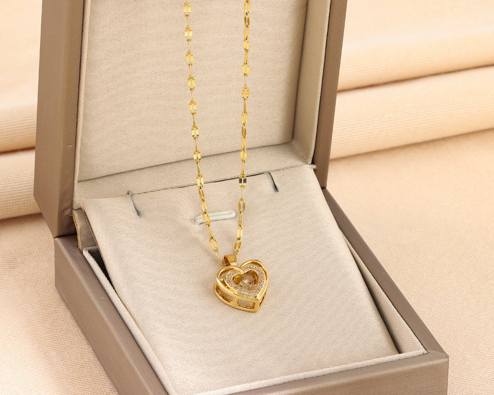 Heart necklace with stones, cute style pendant, fashion jewelry, Valentine's Day gifts for women - engagement jewelry