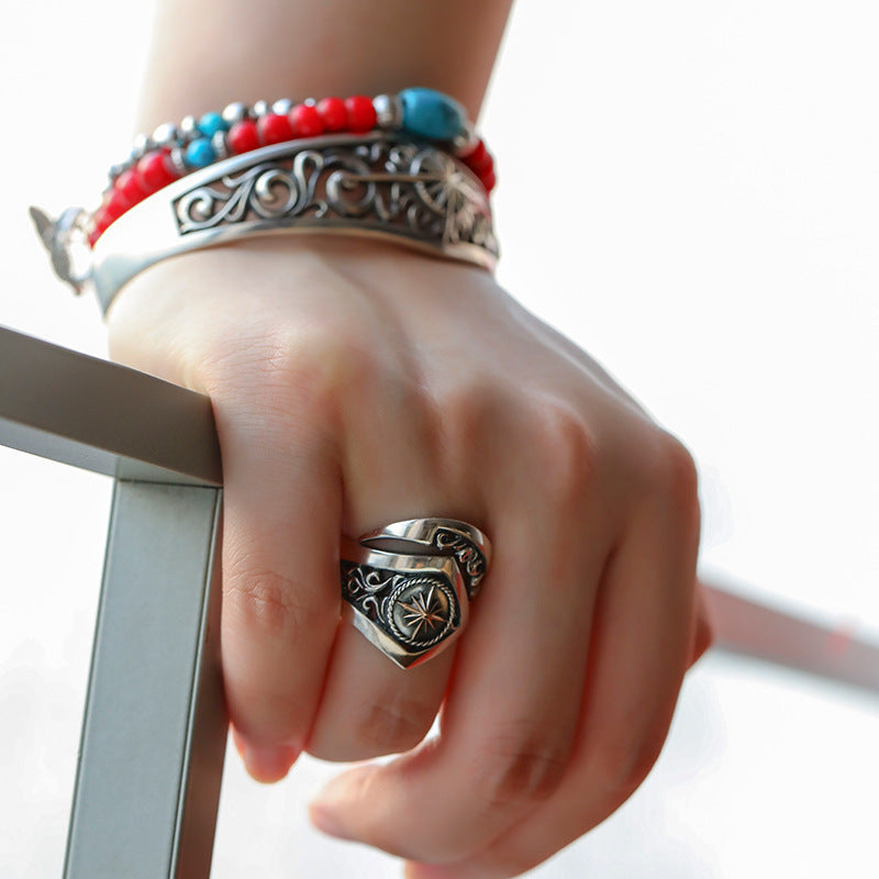 Hiphop ring - adjustable design street style, classic pattern for men and women to wear every day - classic ring