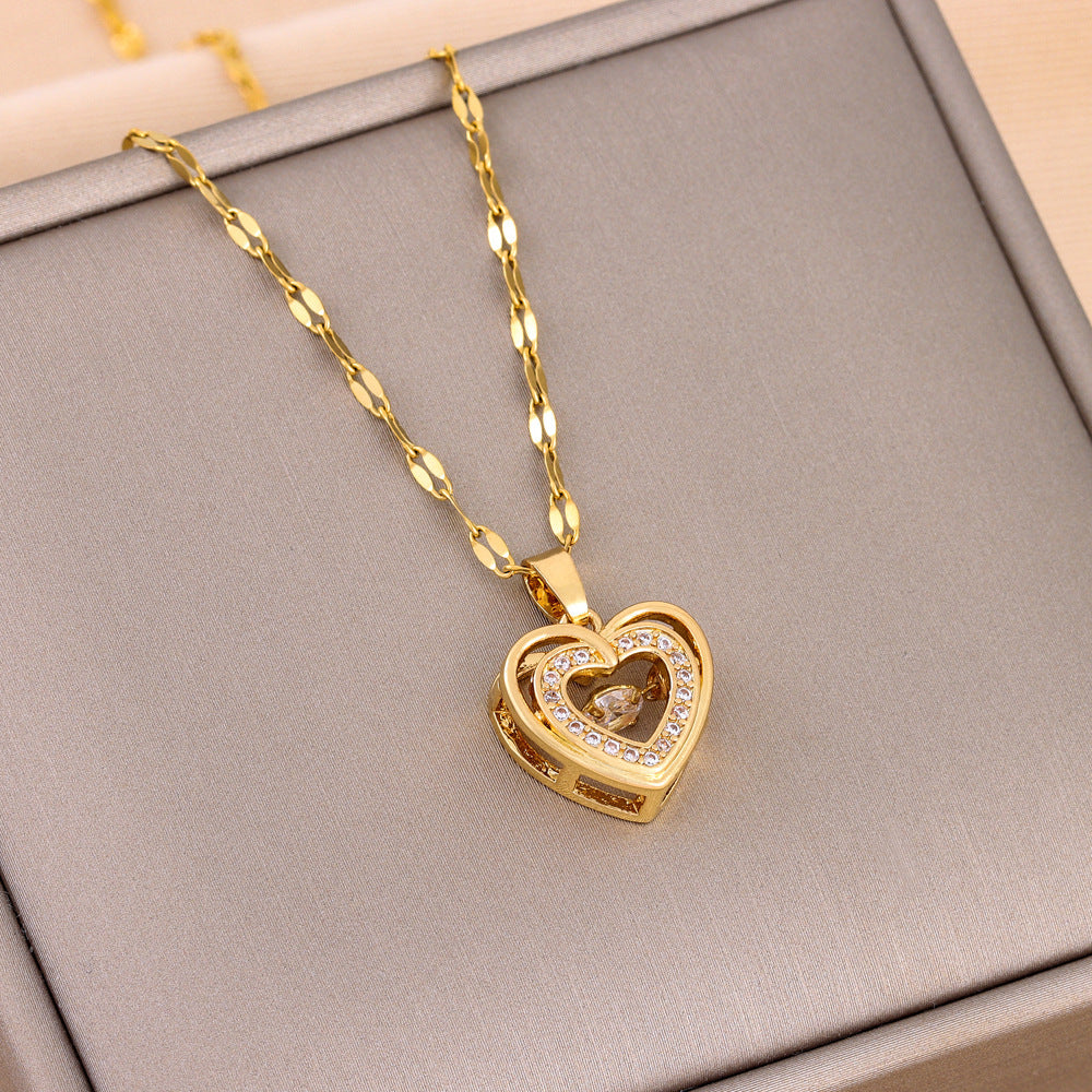 Heart necklace with stones, cute style pendant, fashion jewelry, Valentine's Day gifts for women - engagement jewelry