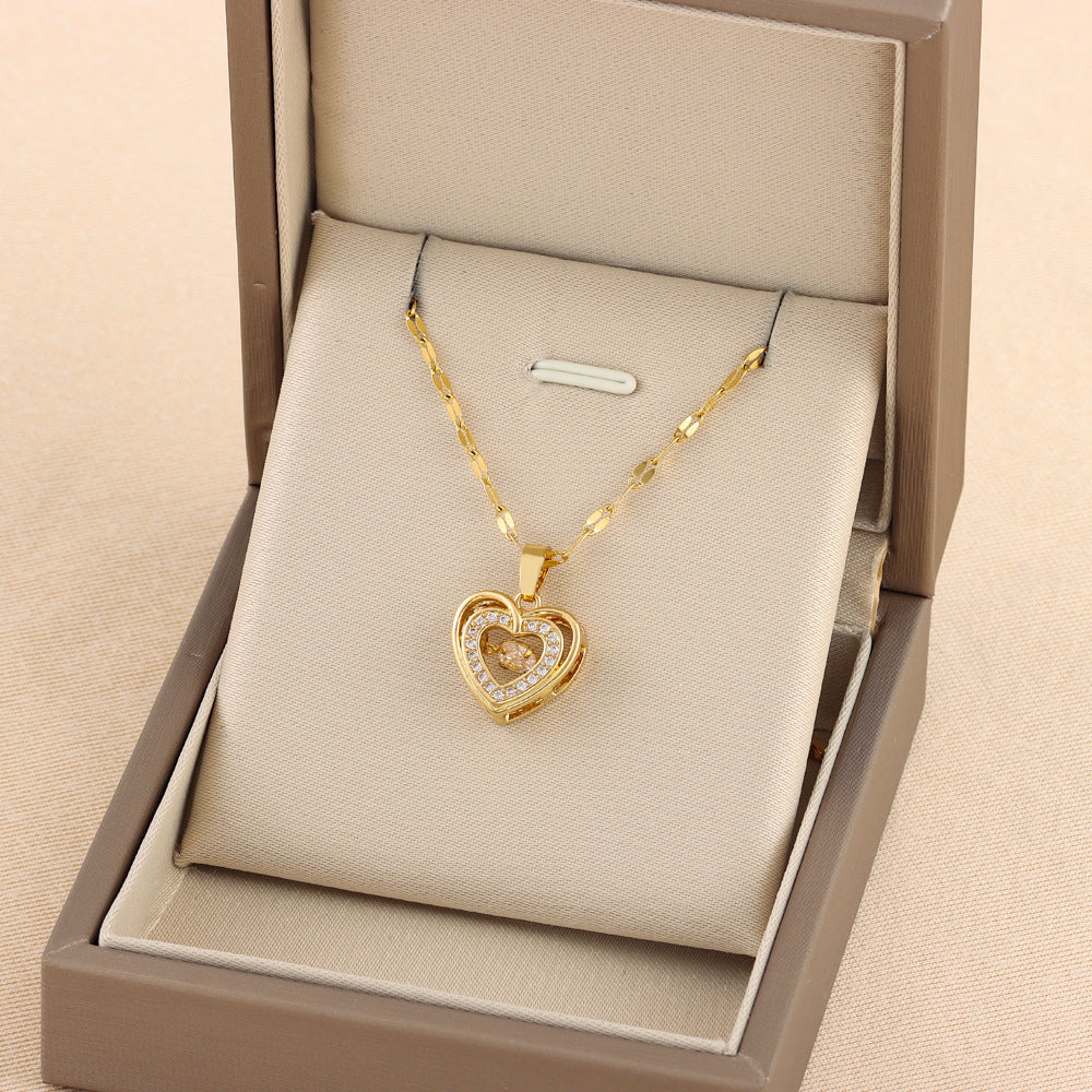 Heart necklace with stones, cute style pendant, fashion jewelry, Valentine's Day gifts for women - engagement jewelry